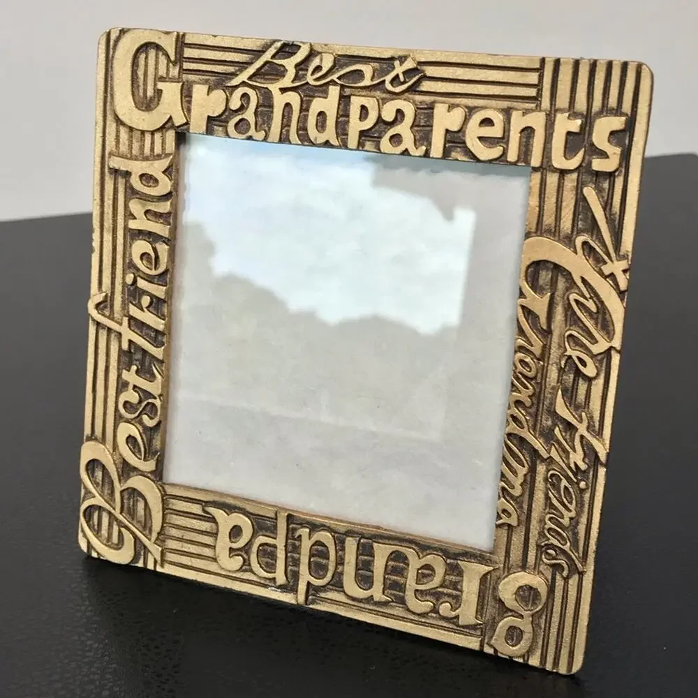 Grandparents Grandchildren Gold Brass Metal Photo Picture Frame 3.5